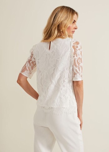 Phase Eight Kaycee Scallop Lace T Shirts White Australia | KY9203587